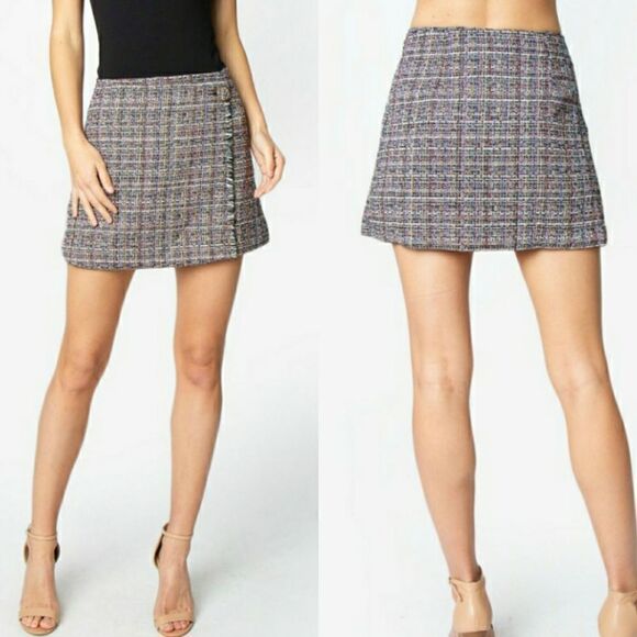 Sugarlips Schoolgirl Mini Wrap Frayed Rainbow Windowpane Plaid Skirt Sz L - Picture 1 of 14